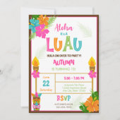 ティキアロハルアウ(ハワイ式宴会)ハワイアントロピカルサマー誕生日 招待状 (正面)