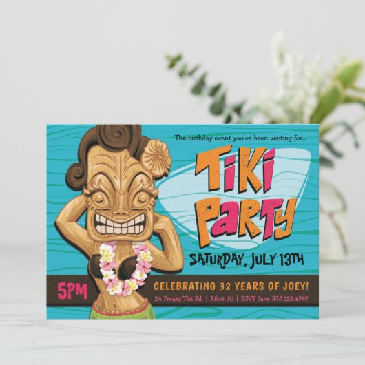 ティキガールバースデーパーティールアウ(ハワイ式宴会)サマーお祝い 招待状 (スタンド正面)