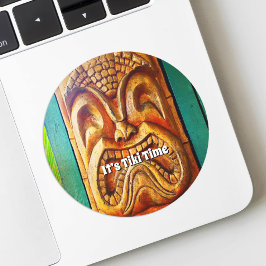 ティキタイムハワイおもしろいレトロトロピカルウッド顔 ラウンドシール