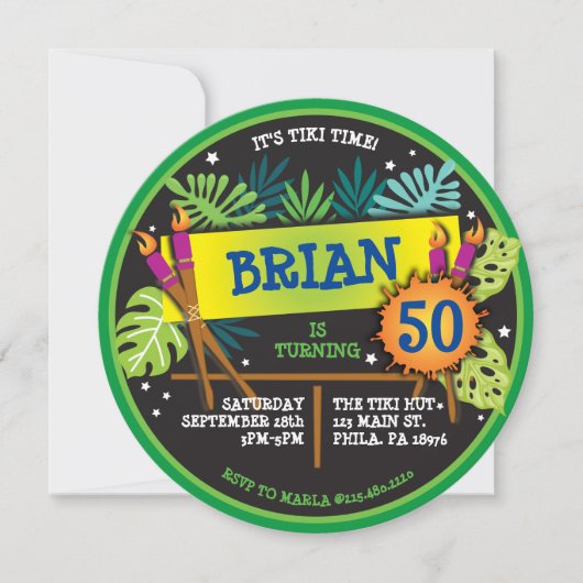 ティキタイムルアウ(ハワイ式宴会)誕生日パーティーの招待 招待状 (正面)