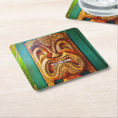 ティキタイムヴィンテージハワイトロピカルファイアルウッド顔 スクエアペーパーコースター (アングル)