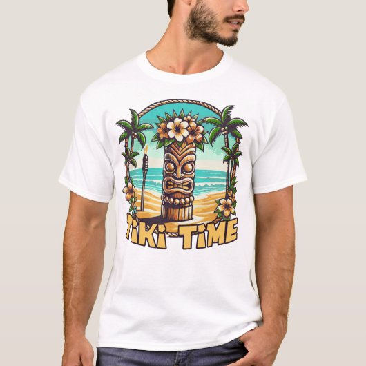 ティキタイム – トロピカルアイランドエスケープ Tシャツ (正面)