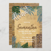 ティキテーマハワイアンバンブーアイラン感じドグリーンブルー 招待状 (正面/裏面)