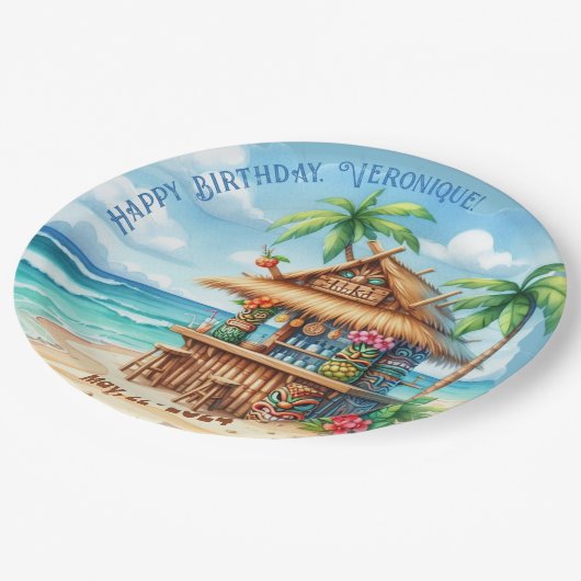 ティキテーマバケーションスタイルカスタム文字 ペーパープレート (アングル)