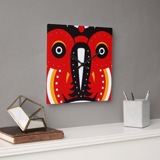 ティキトライバルマスク スクエア壁時計 (オフィス)