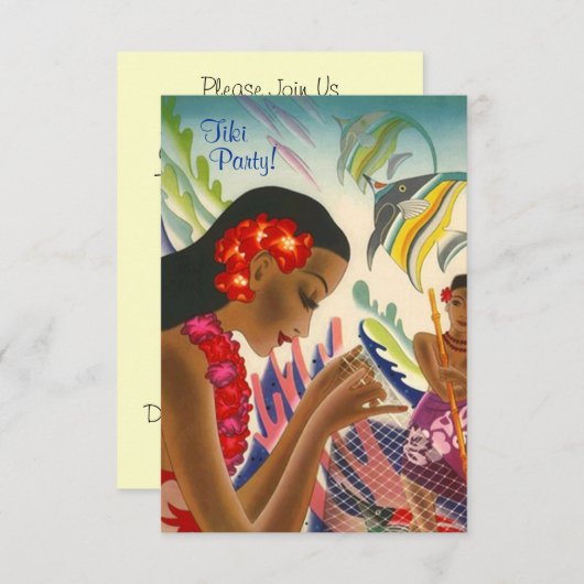 ティキトロピカルレイハワイアンルアウ(ハワイ式宴会)パーティーインビタトン 招待状 (正面/裏面)
