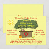 ティキハットバー BBQ ビーチプールパーティー スイート16 招待状 (正面/裏面)