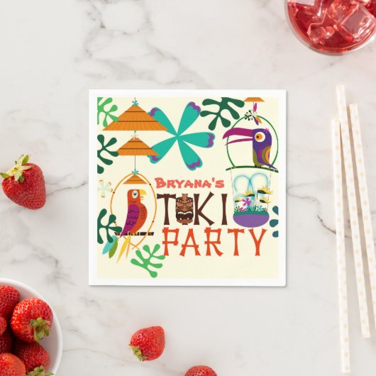 ティキバーズバースデーパーティーヴィンテージルアウ（ハワイ式宴会）カスタム スタンダードカクテルナプキン (インサイチュ)
