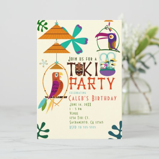 ティキバードの誕生日パーティー ヴィンテージ ルアウ ご招待状 招待状 (スタンド正面)