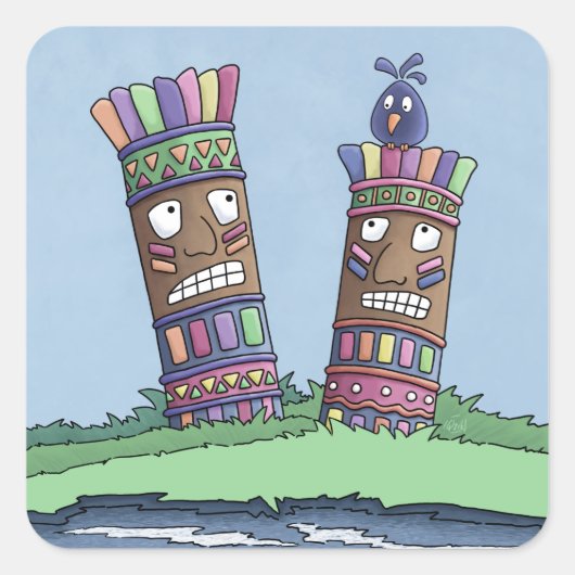 ティキバードプラム四角ステッカー スクエアシール (正面)