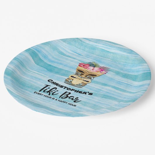  ティキバーモノグラムのパーティーナプキンス ペーパープレート (アングル)