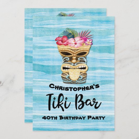 ティキバールアウ(ハワイ式宴会)ハワイアン誕生日 招待状 (正面/裏面)