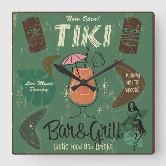 ティキバー&グリルウォールクロック スクエア壁時計 (正面)