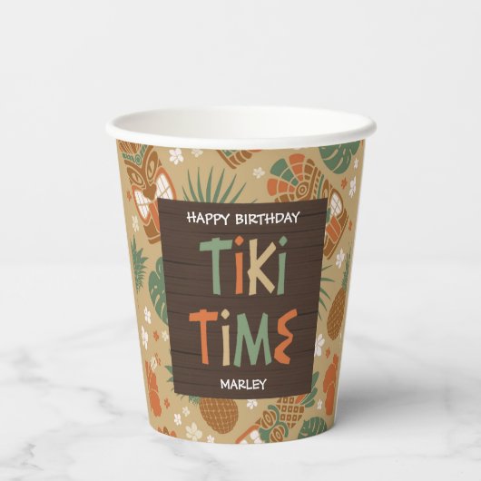ティキパーティー熱帯ルアウ（ハワイ式宴会）誕生日 紙コップ (裏面)