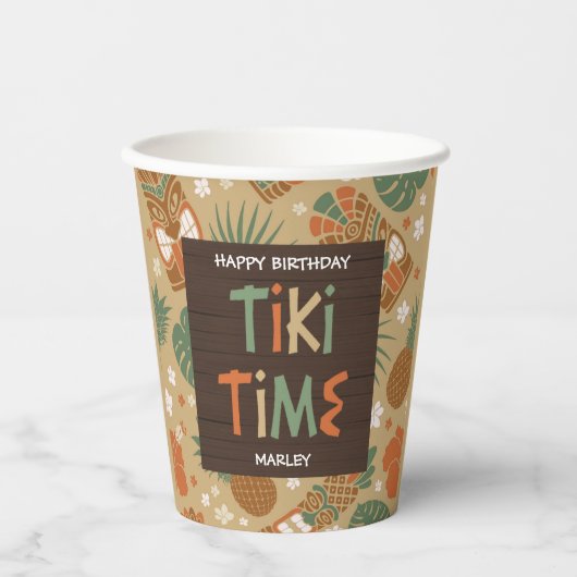 ティキパーティー熱帯ルアウ（ハワイ式宴会）誕生日 紙コップ (正面)