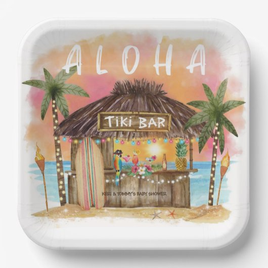 ティキビーチバートロピカルサーフ&シーベビーシャワー ペーパープレート (正面)