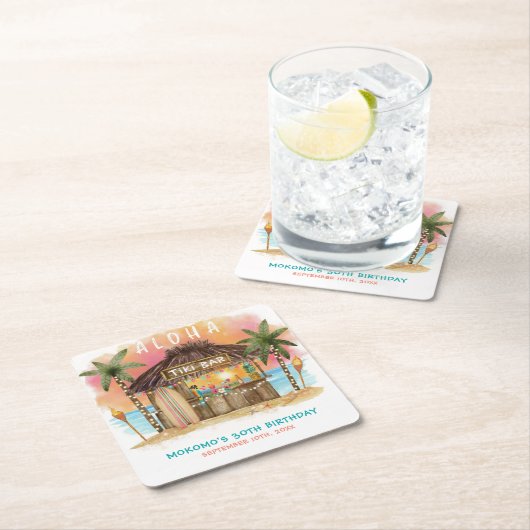 ティキビーチバートロピカルシー誕生日 スクエアペーパーコースター (インサイチュ)