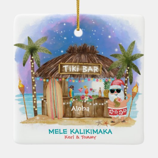 ティキビーチバームーンライトサンタトロピカルクリスマス セラミックオーナメント (裏面)
