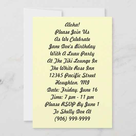 ティキポリネシアトロピカルナイツルアウ(ハワイ式宴会)招待状 招待状 (裏面)