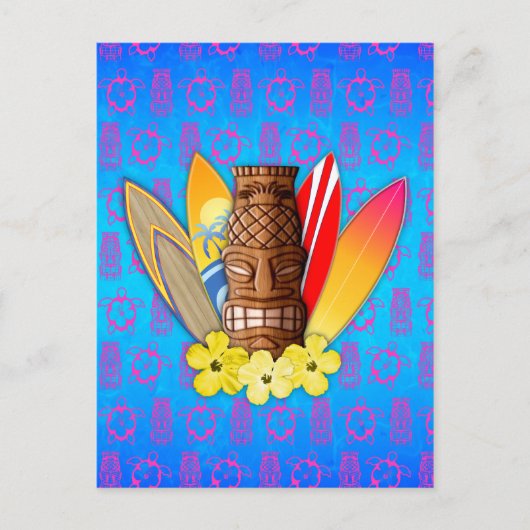 ティキマスク及びサーフボード ポストカード (正面)