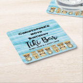 ティキルアウ（ハワイ式宴会）アイランドビーチ誕生日 スクエアペーパーコースター (アングル)