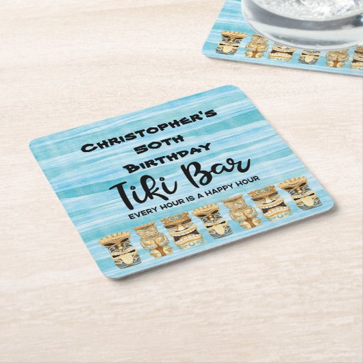 ティキルアウ（ハワイ式宴会）アイランドビーチ誕生日 スクエアペーパーコースター (アングル)