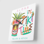 ティキルアウ(ハワイ式宴会) |アロハトロピカルビーチティキバー スクエア壁時計 (傾斜)