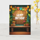 ティキルアウ（ハワイ式宴会）ハワイアントロピカルアイランドビーチ誕生日 カード (黄色い花)