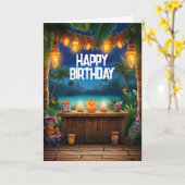 ティキルアウ（ハワイ式宴会）ハワイアントロピカルアイランドビーチ誕生日 カード (黄色い花)