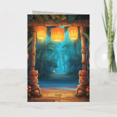 ティキルアウ（ハワイ式宴会）ハワイアントロピカルアイランドビーチ誕生日 カード (裏面)