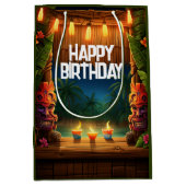 ティキルアウ（ハワイ式宴会）ハワイアントロピカルアイランドビーチ誕生日 ミディアムペーパーバッグ (正面)