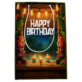 ティキルアウ（ハワイ式宴会）ハワイアントロピカルアイランドビーチ誕生日 ミディアムペーパーバッグ