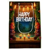 ティキルアウ（ハワイ式宴会）ハワイアントロピカルアイランドビーチ誕生日 ミディアムペーパーバッグ (裏面)