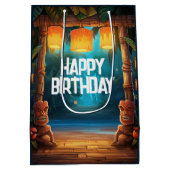 ティキルアウ（ハワイ式宴会）ハワイアントロピカルアイランドビーチ誕生日 ミディアムペーパーバッグ (裏面)