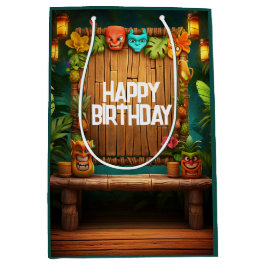 ティキルアウ（ハワイ式宴会）ハワイアントロピカルアイランドビーチ誕生日 ミディアムペーパーバッグ