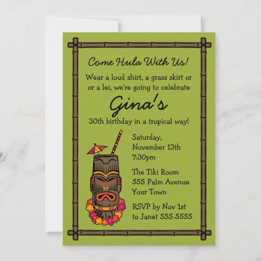 ティキルアウ(ハワイ式宴会)(D)パーソナライズされた招待状 招待状 (裏面)