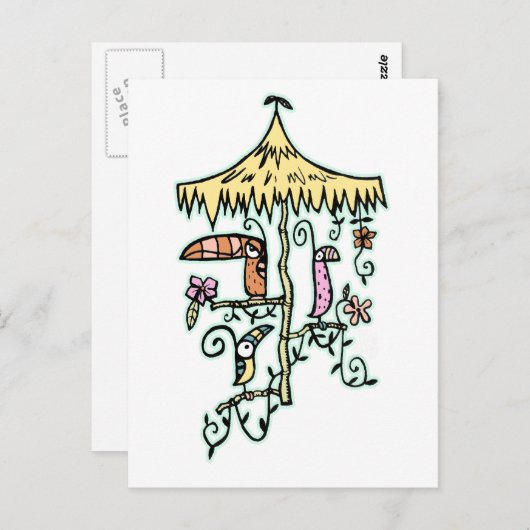 ティキルーム鳥が止まり木の上にティキオンニ ポストカード (正面/裏面)