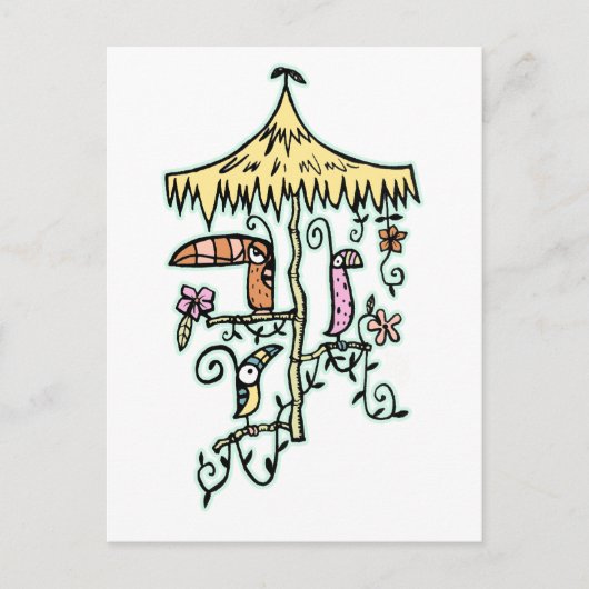 ティキルーム鳥が止まり木の上にティキオンニ ポストカード (正面)