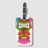 ティキ像ハワイアン神ハイビスカスフラワー ラゲッジタグ (正面縦)