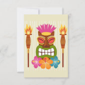 ティキ像、トーチ、ハイビスカスフラワーありがとう サンキューカード (正面)