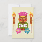 ティキ像、松明、ハイビスカス花 サンキューカード (正面)