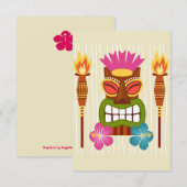 ティキ像、松明、ハイビスカス花 サンキューカード (正面/裏面)