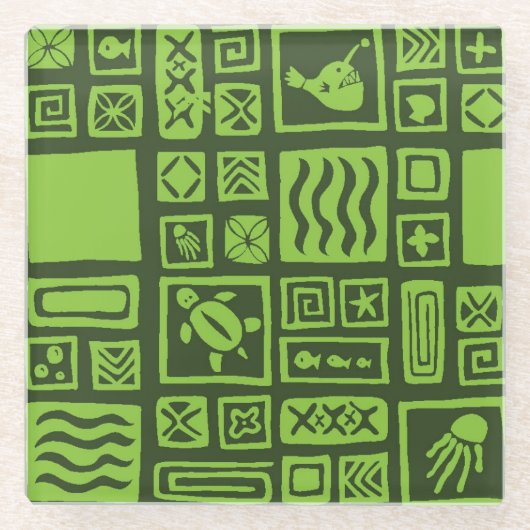 ティキ模様 ガラスコースター (正面)