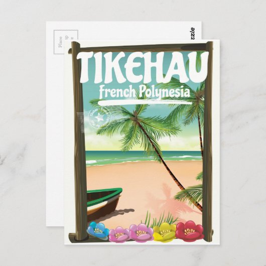 ティケハウ フランス領ポリネシア 旅行ポスター ポストカード (正面/裏面)