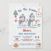 ティスザシーズンクリスマスホリデイ雪だるま誕生日 招待状 (正面)