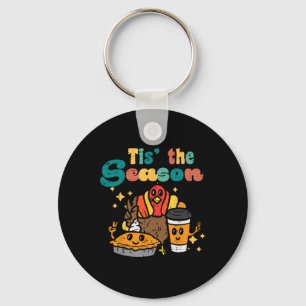 ティスザシーズンターキーパンプキンコーヒーレトロ感謝祭 キーホルダー