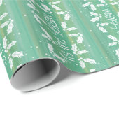 ティスザシーズンティール（緑がかった色）ウォーターカラー&ホリーホリデイ ラッピングペーパー (ロールコーナー)