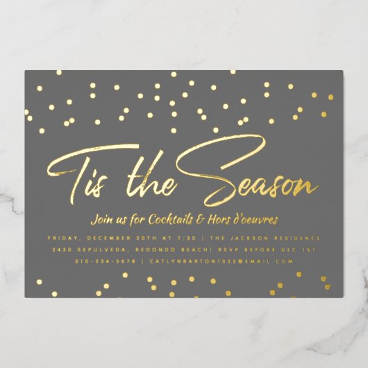 ティスザシーズンフェスティバルホリデーパーティー金ゴールド紙吹雪 箔招待状 (正面)