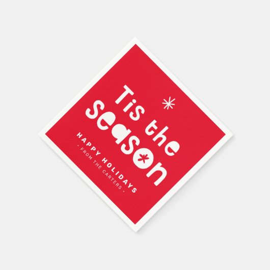 ティスザシーズンホリデートリートおもしろいはっきりした鮮やかな赤 スタンダードカクテルナプキン (角)