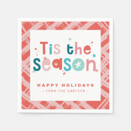 ティスザシーズンホリデートリートおもしろいはっきりした鮮やかな赤 スタンダードカクテルナプキン